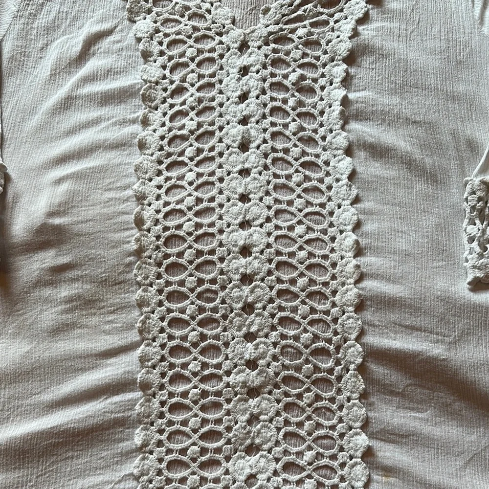 Boho Tunic with Embroidery details, white Beach Coverup - Picture 6 of 11